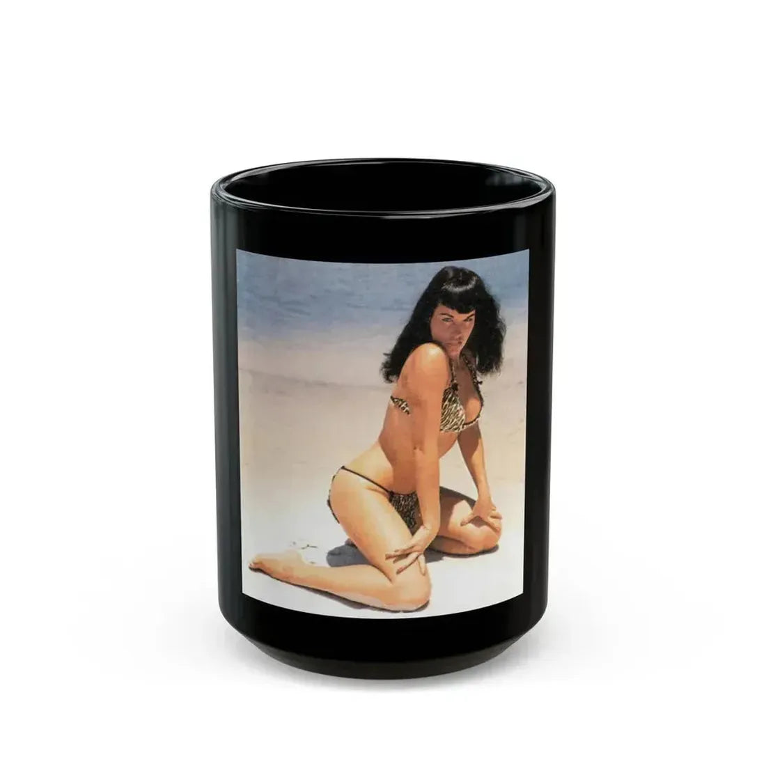 Bettie Page #441 (Vintage Female Icon) Black Coffee Mug 15oz - Go Mug Yourself