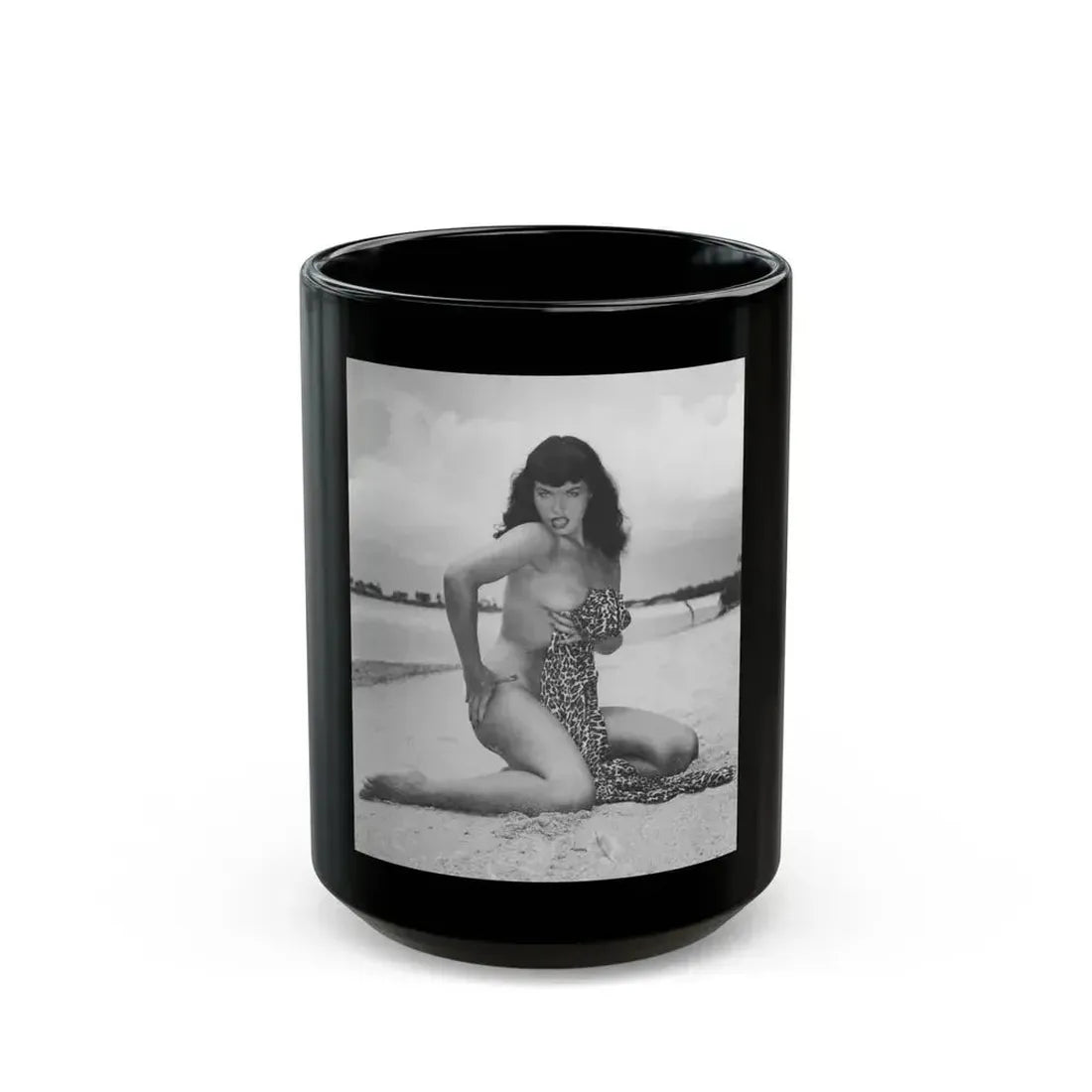 Bettie Page #445 (Vintage Female Icon) Black Coffee Mug 15oz - Go Mug Yourself