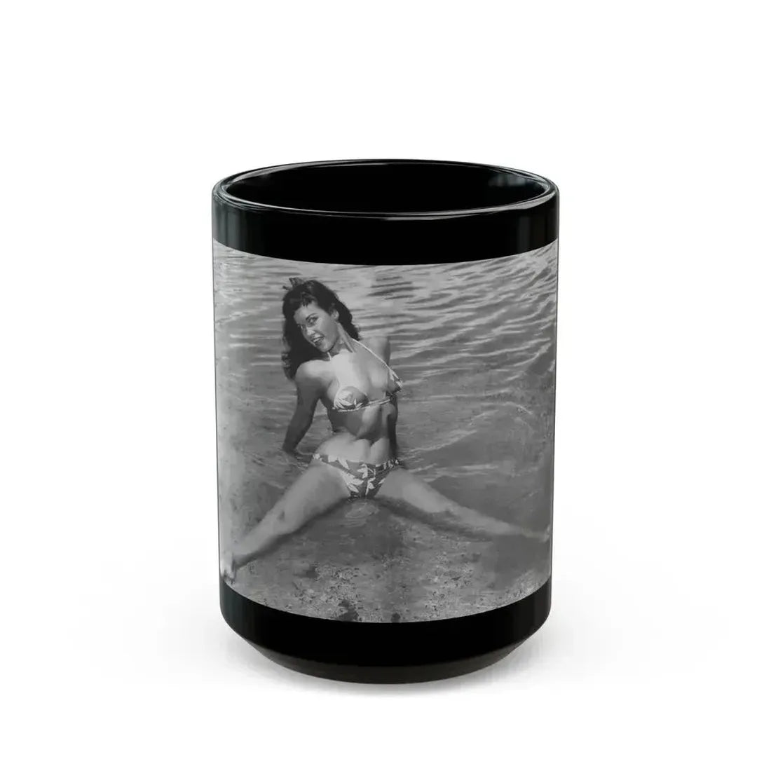Bettie Page #446 (Vintage Female Icon) Black Coffee Mug 15oz - Go Mug Yourself