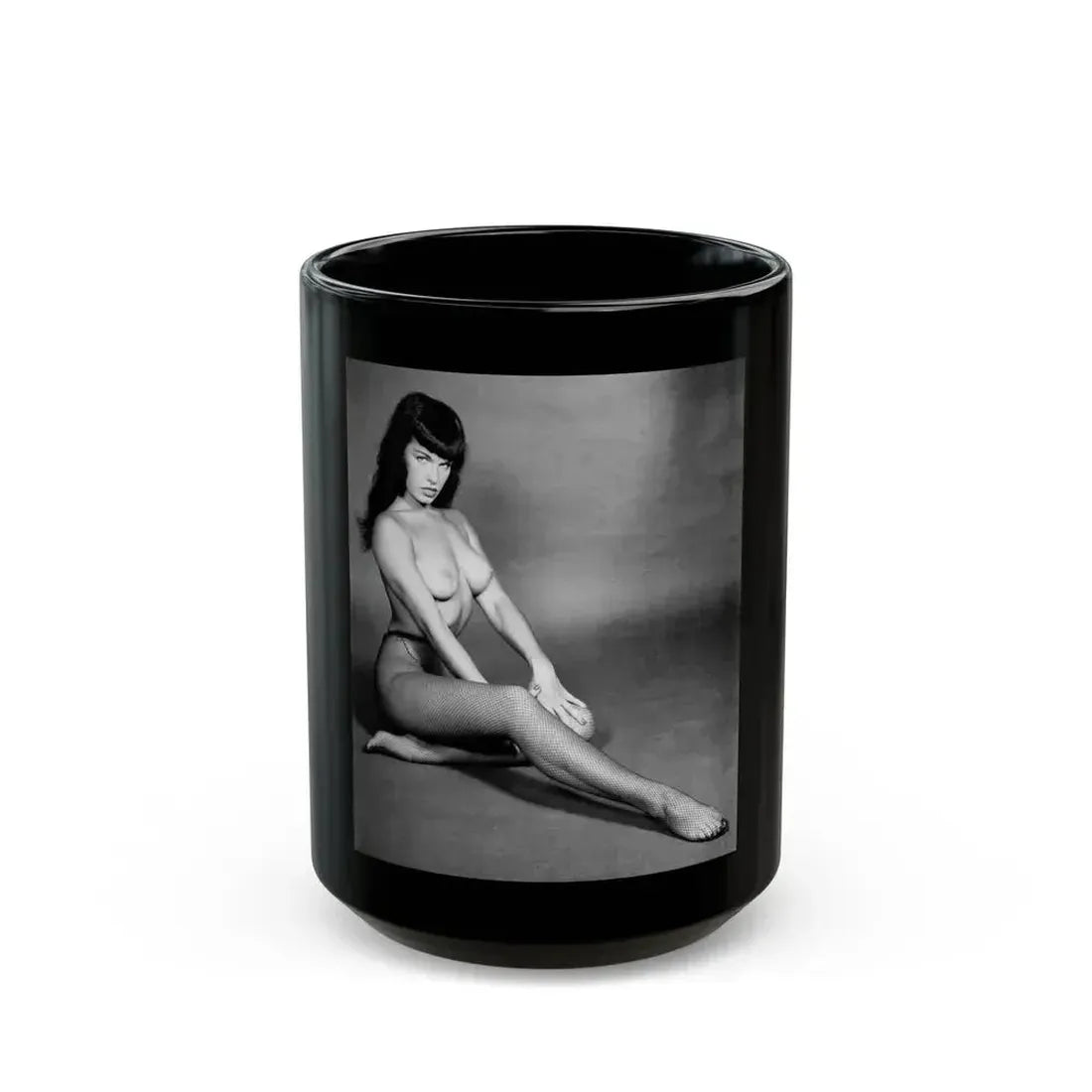 Bettie Page #455 (Vintage Female Icon) Black Coffee Mug 15oz - Go Mug Yourself