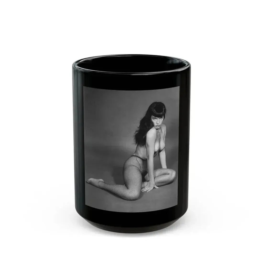 Bettie Page #456 (Vintage Female Icon) Black Coffee Mug 15oz - Go Mug Yourself