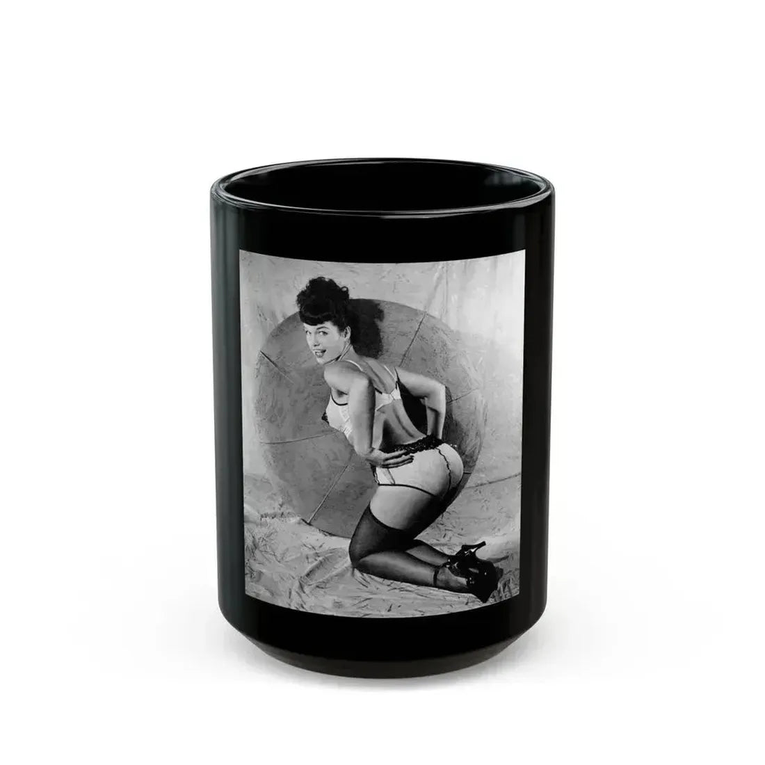 Bettie Page #468 (Vintage Female Icon) Black Coffee Mug 15oz - Go Mug Yourself