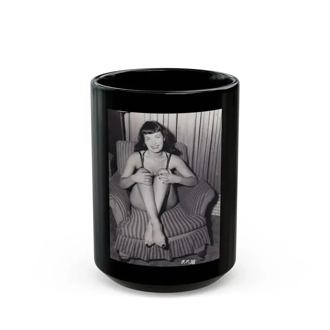 Bettie Page #498 (Vintage Female Icon) Black Coffee Mug 15oz - Go Mug Yourself