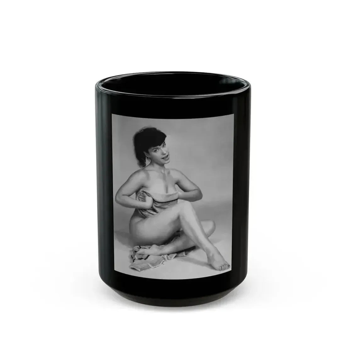 Bettie Page #500 (Vintage Female Icon) Black Coffee Mug 15oz - Go Mug Yourself