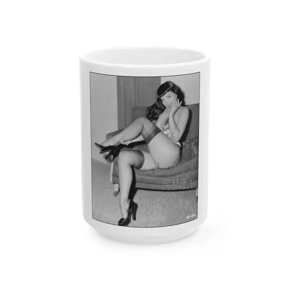 Bettie Page #506 (Vintage Female Icon) White Coffee Mug 15oz - Go Mug Yourself