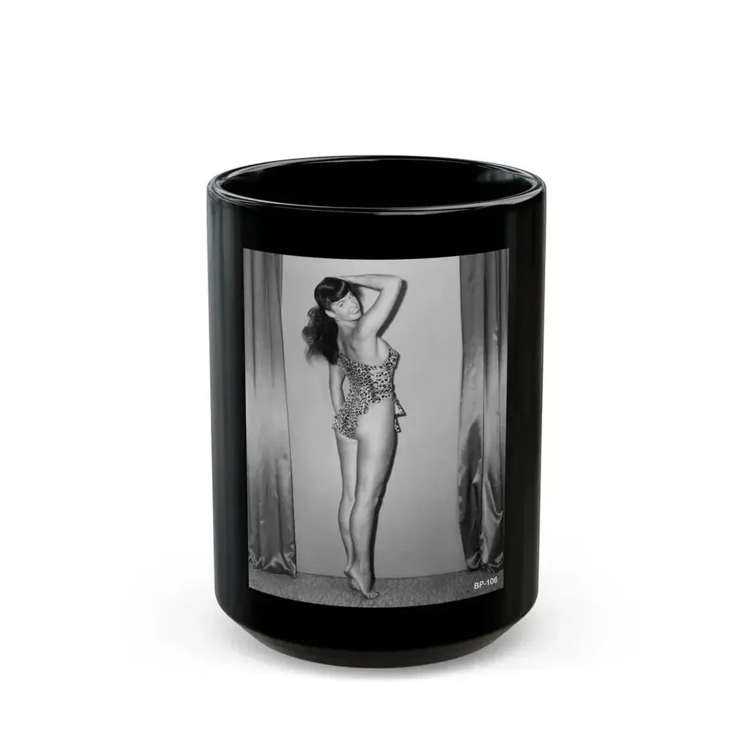 Bettie Page #507 (Vintage Female Icon) Black Coffee Mug 15oz - Go Mug Yourself