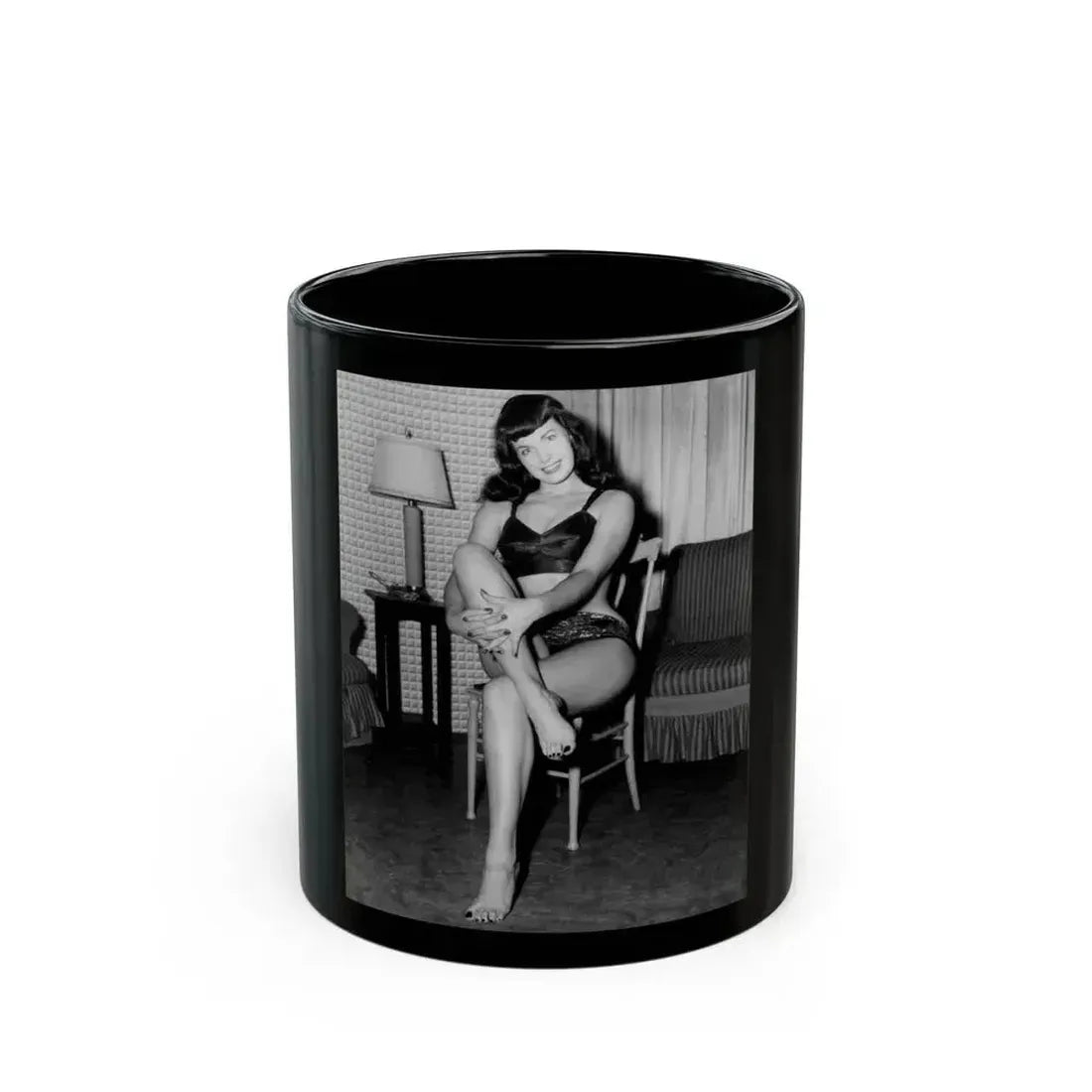 Bettie Page #508 (Vintage Female Icon) Black Coffee Mug 11oz - Go Mug Yourself