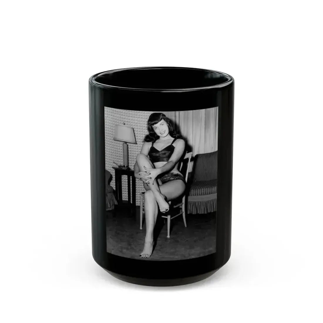 Bettie Page #508 (Vintage Female Icon) Black Coffee Mug 15oz - Go Mug Yourself