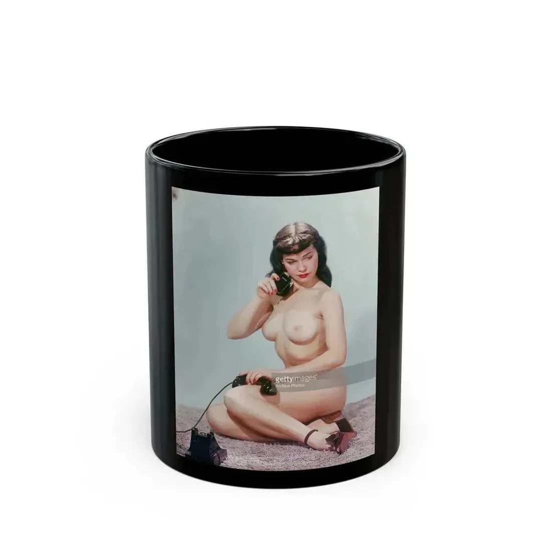 Bettie Page #517 (Vintage Female Icon) Black Coffee Mug 11oz - Go Mug Yourself