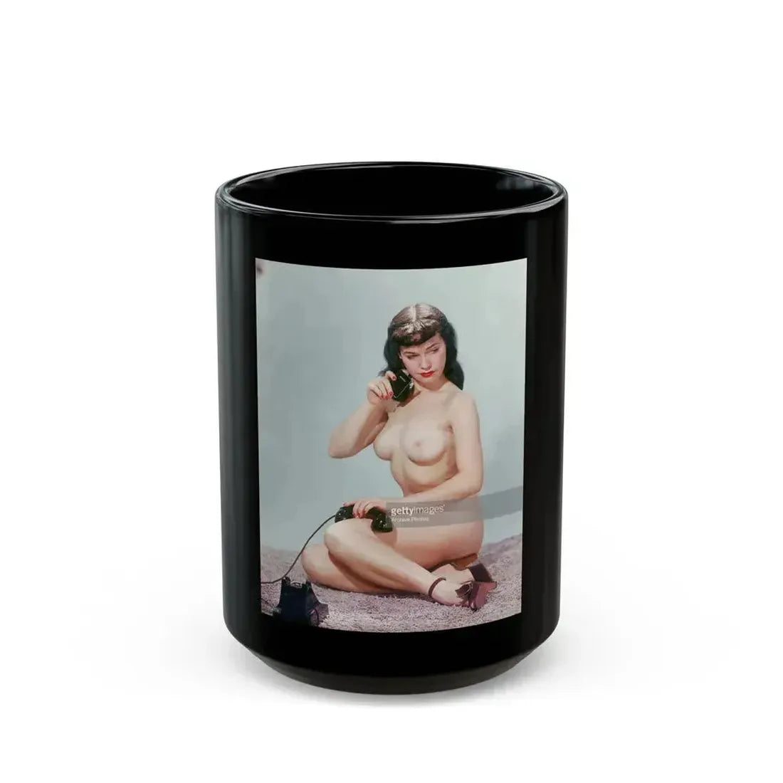 Bettie Page #517 (Vintage Female Icon) Black Coffee Mug 15oz - Go Mug Yourself