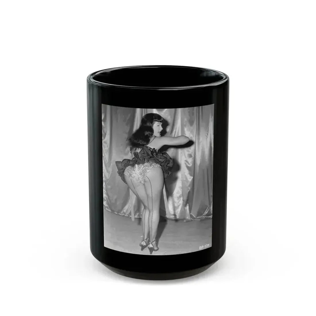 Bettie Page #52 (Vintage Female Icon) Black Coffee Mug 15oz - Go Mug Yourself