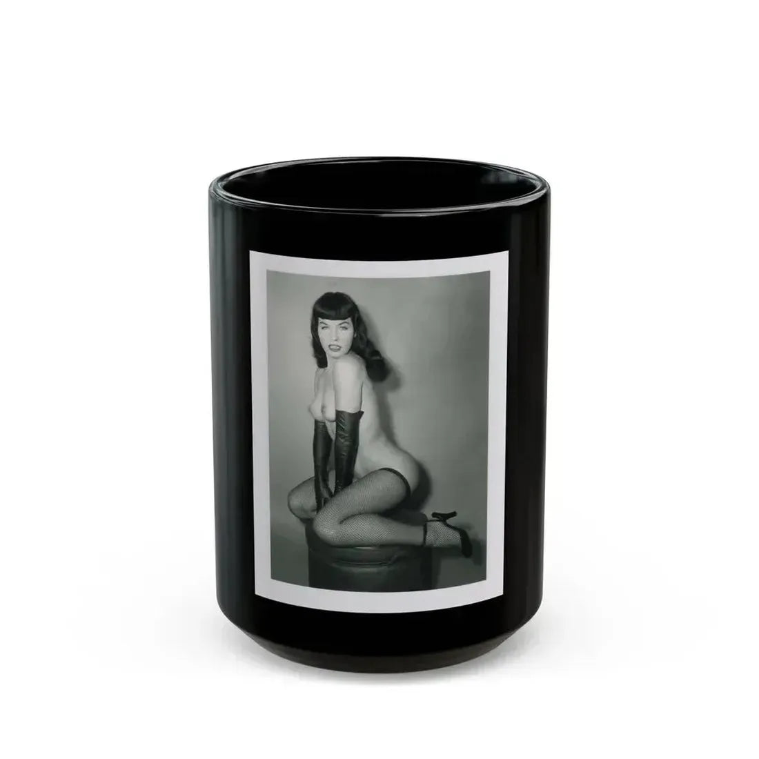 Bettie Page #524 (Vintage Female Icon) Black Coffee Mug 15oz - Go Mug Yourself