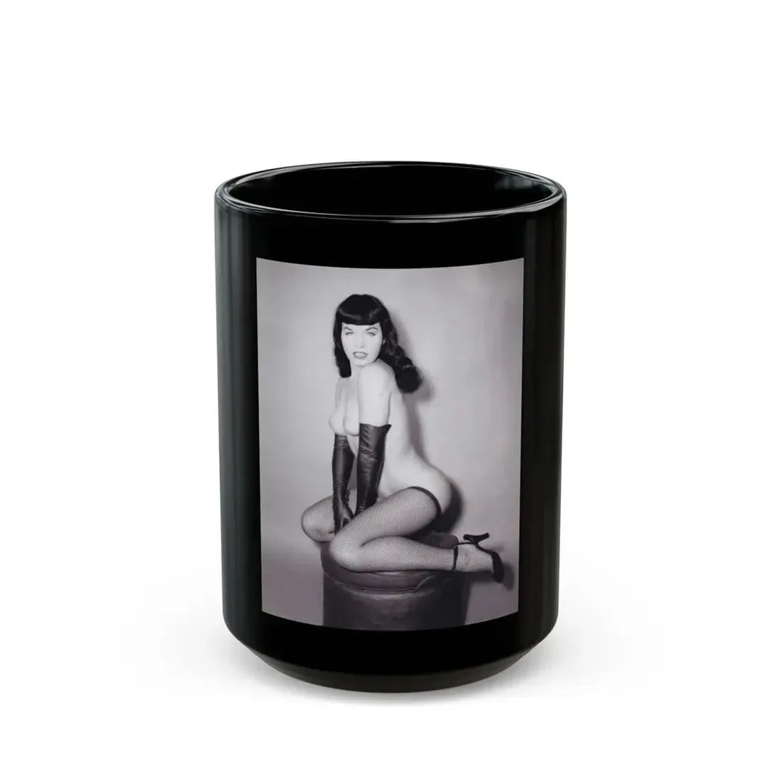 Bettie Page #524_1 (Vintage Female Icon) Black Coffee Mug 15oz - Go Mug Yourself