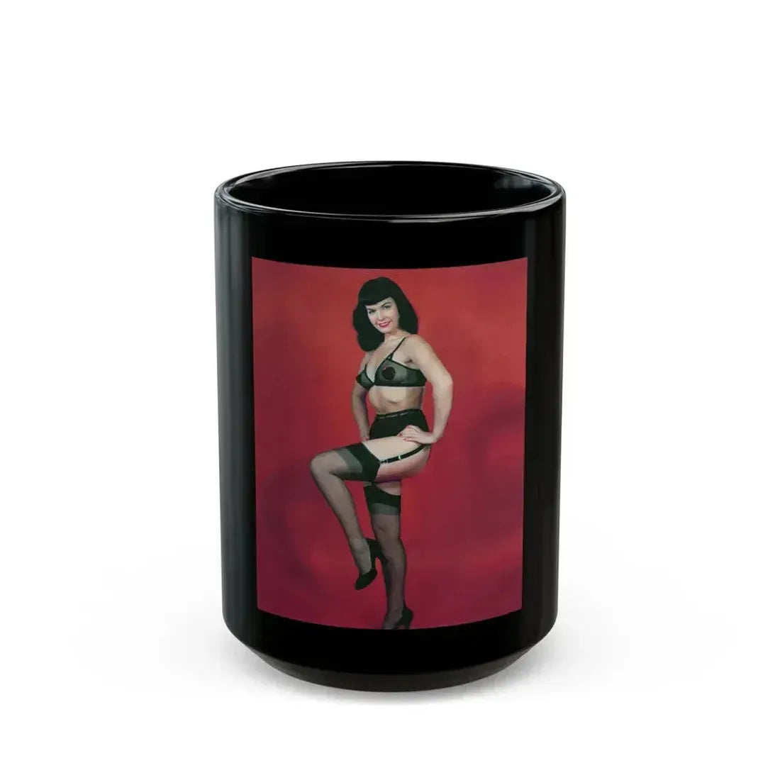 Bettie Page #54 (Vintage Female Icon) Black Coffee Mug 15oz - Go Mug Yourself