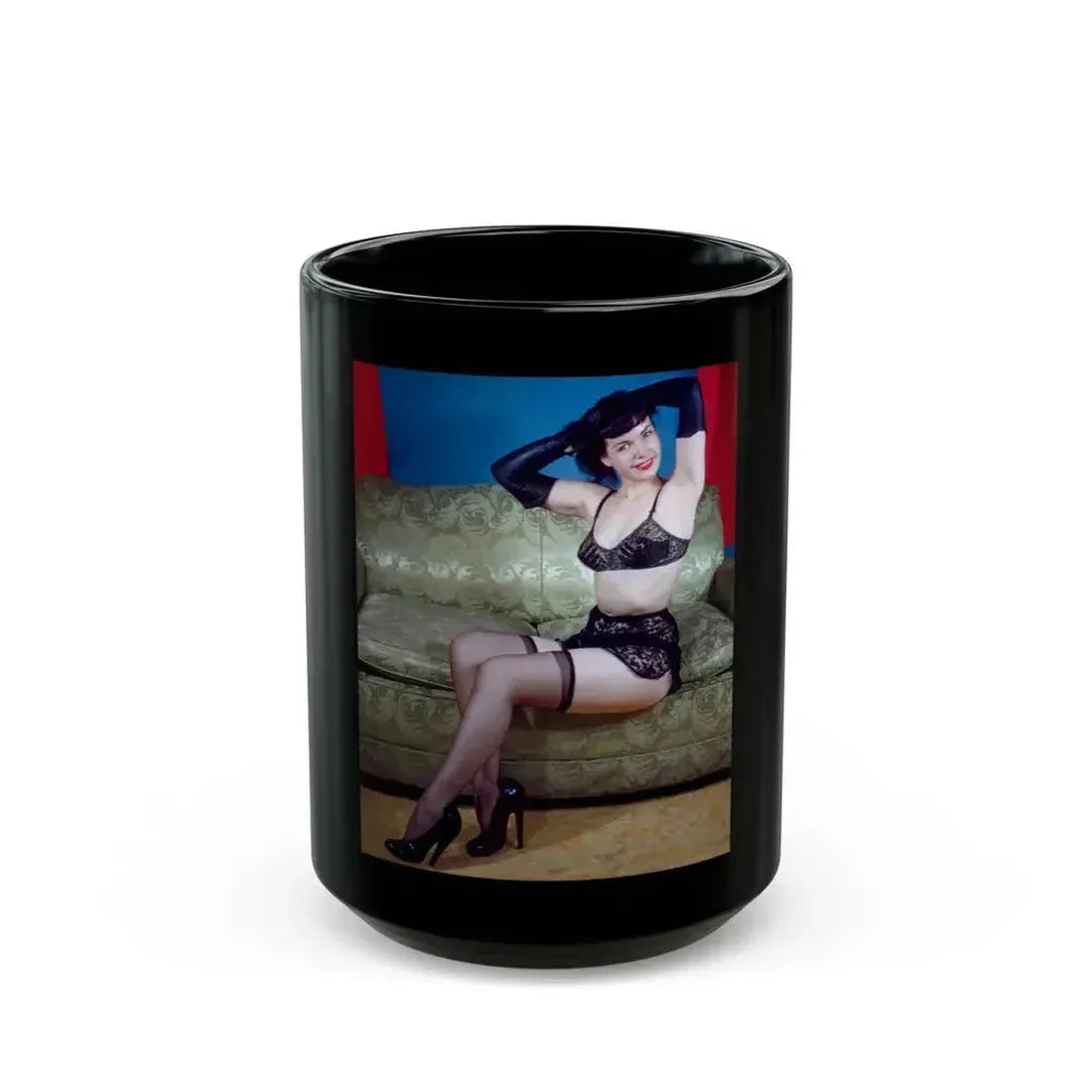 Bettie Page #56 (Vintage Female Icon) Black Coffee Mug 15oz - Go Mug Yourself