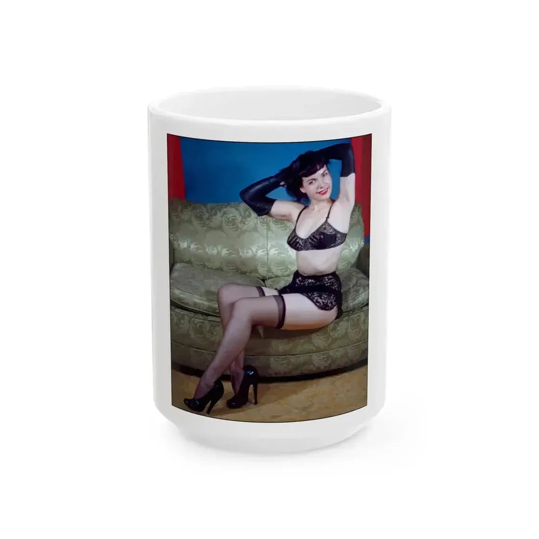 Bettie Page #56 (Vintage Female Icon) White Coffee Mug 15oz - Go Mug Yourself