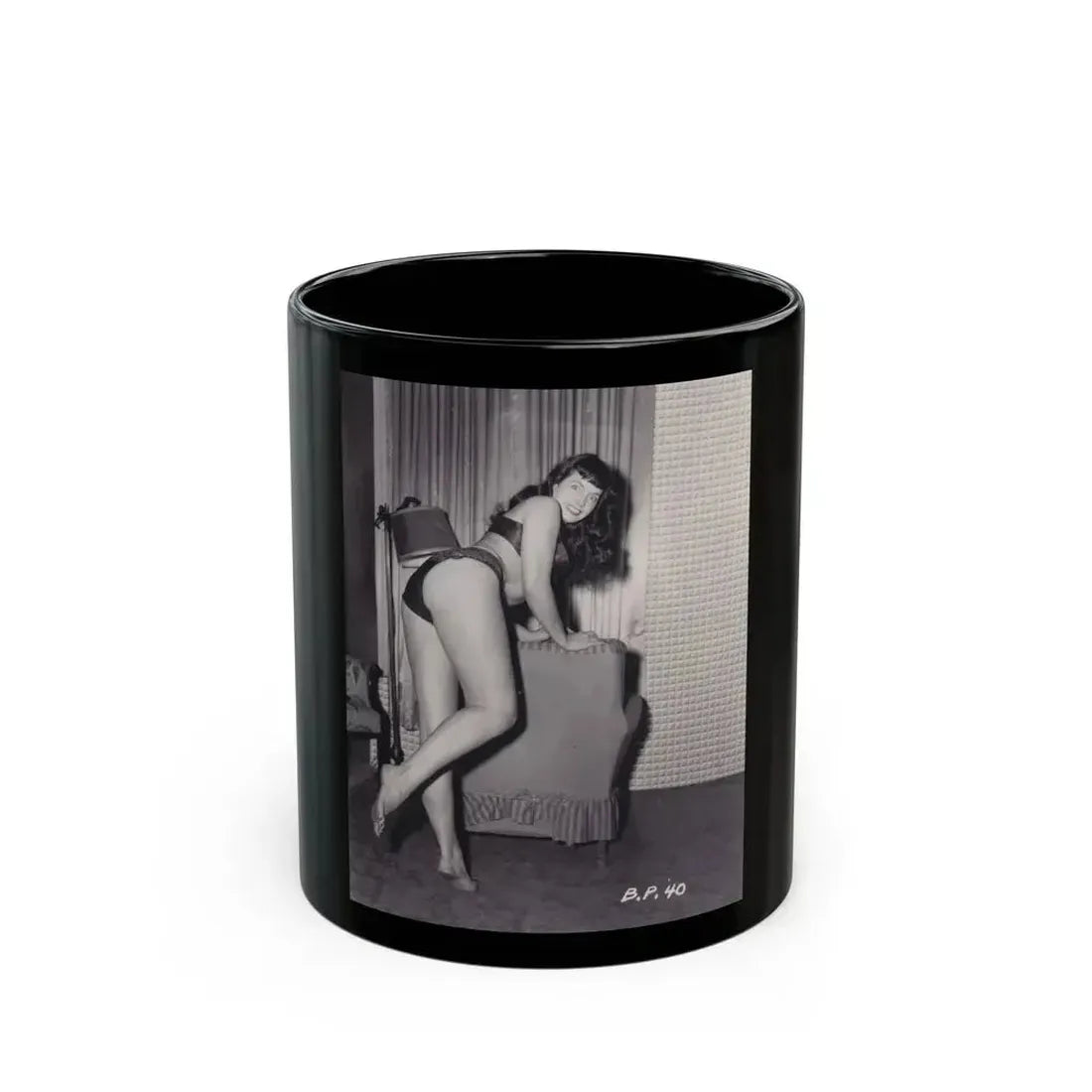 Bettie Page #569 (Vintage Female Icon) Black Coffee Mug 11oz - Go Mug Yourself