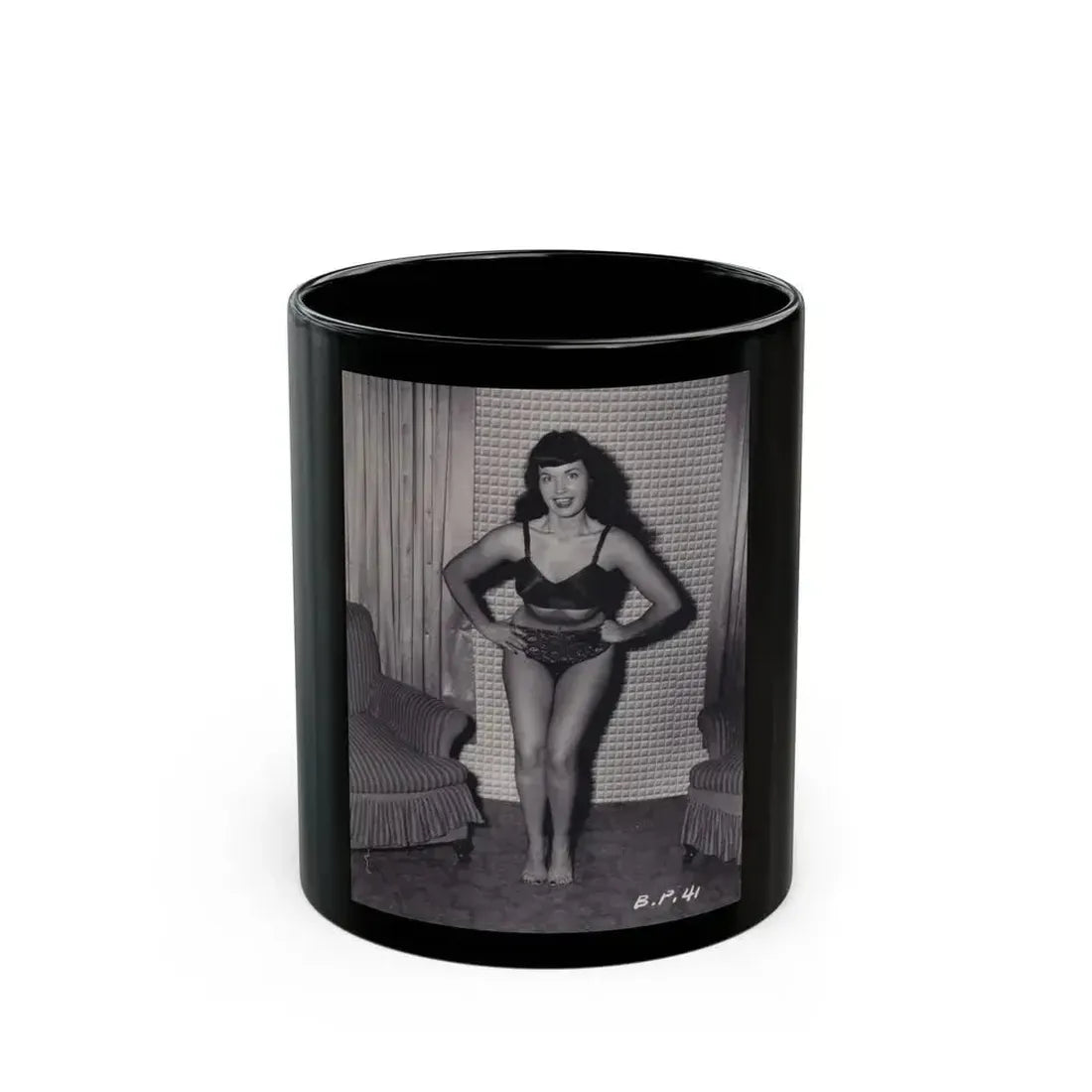 Bettie Page #570 (Vintage Female Icon) Black Coffee Mug 11oz - Go Mug Yourself