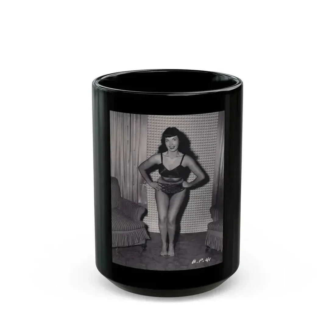 Bettie Page #570 (Vintage Female Icon) Black Coffee Mug 15oz - Go Mug Yourself