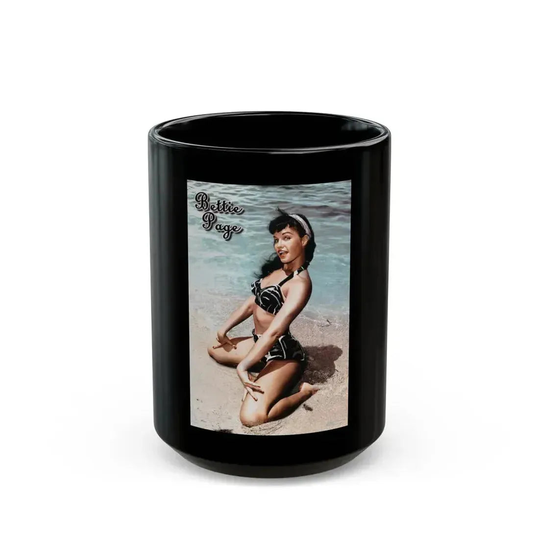 Bettie Page #574 (Vintage Female Icon) Black Coffee Mug 15oz - Go Mug Yourself