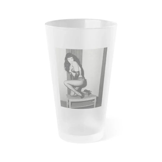 Bettie Page #586 (Vintage Female Icon) Frosted Pint Glass 16oz 16oz Frosted - Go Mug Yourself