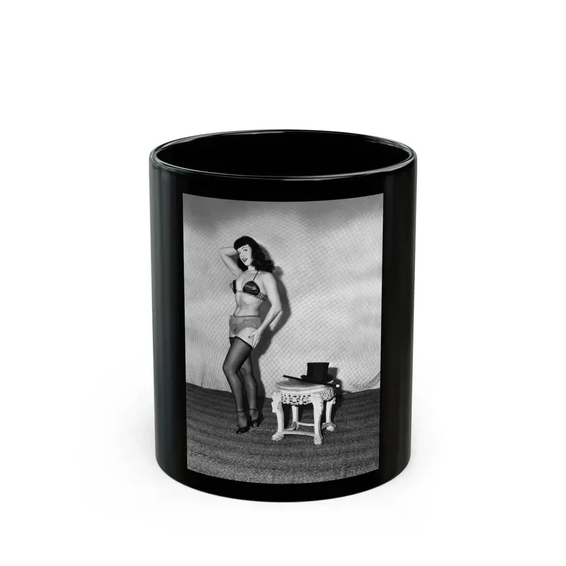 Bettie Page #587 (Vintage Female Icon) Black Coffee Mug 11oz - Go Mug Yourself