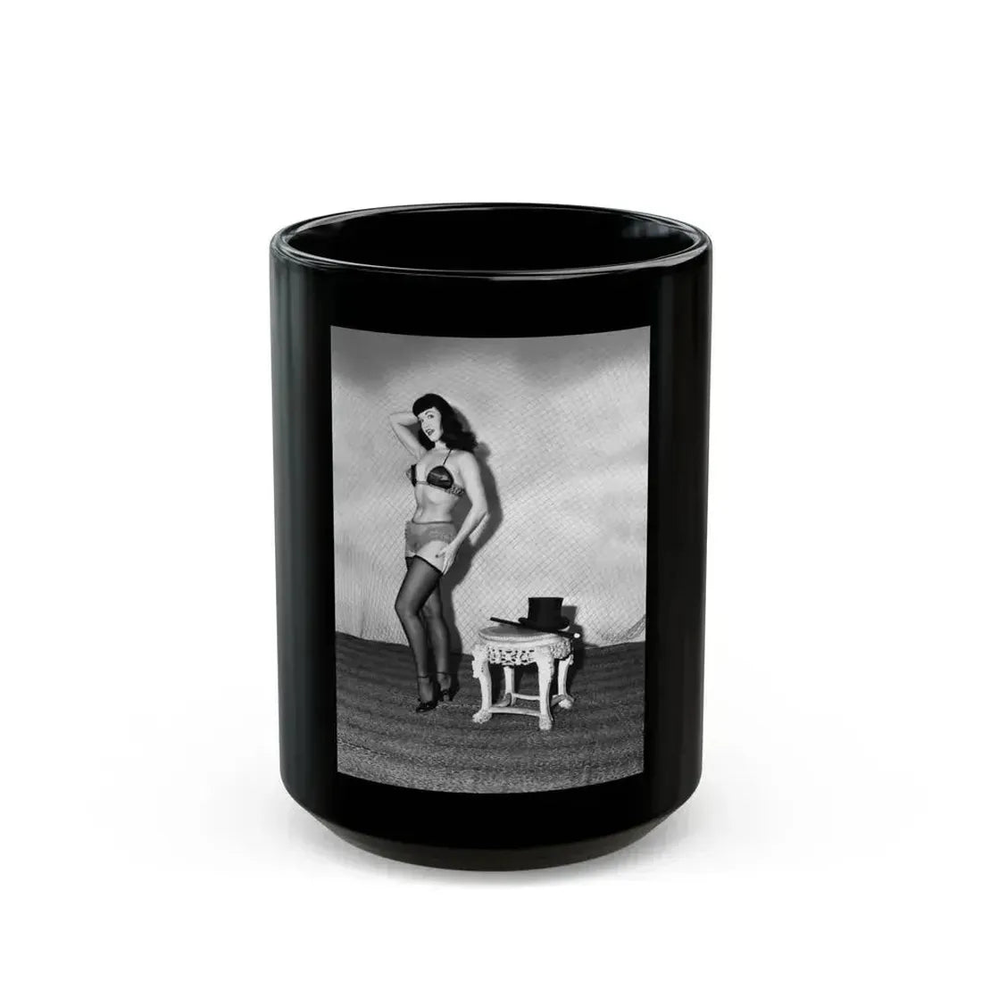 Bettie Page #587 (Vintage Female Icon) Black Coffee Mug 15oz - Go Mug Yourself
