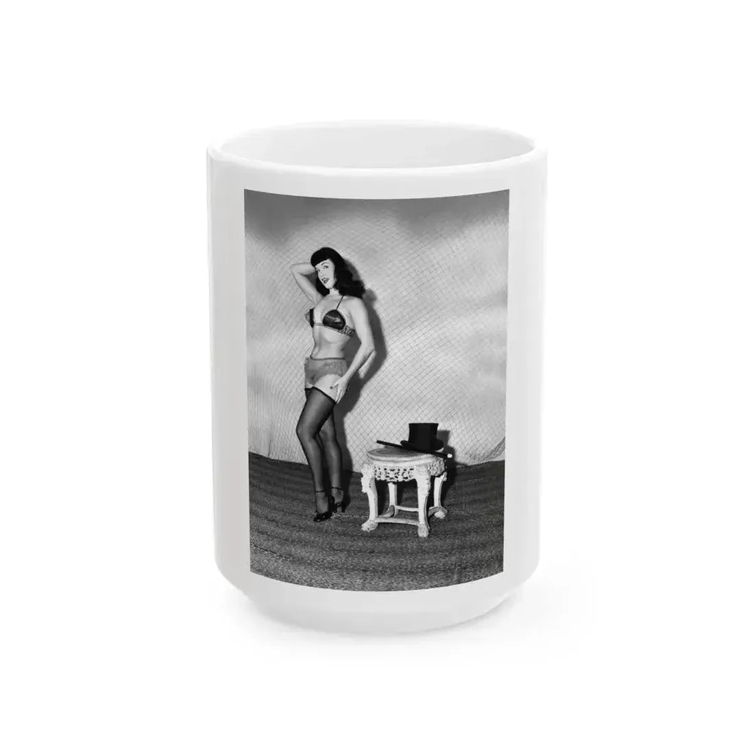 Bettie Page #587 (Vintage Female Icon) White Coffee Mug 15oz - Go Mug Yourself