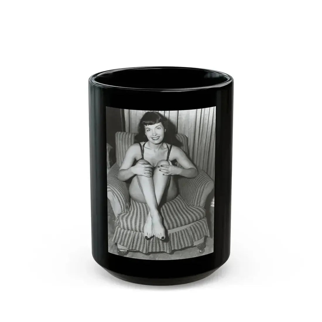 Bettie Page #589 (Vintage Female Icon) Black Coffee Mug 15oz - Go Mug Yourself