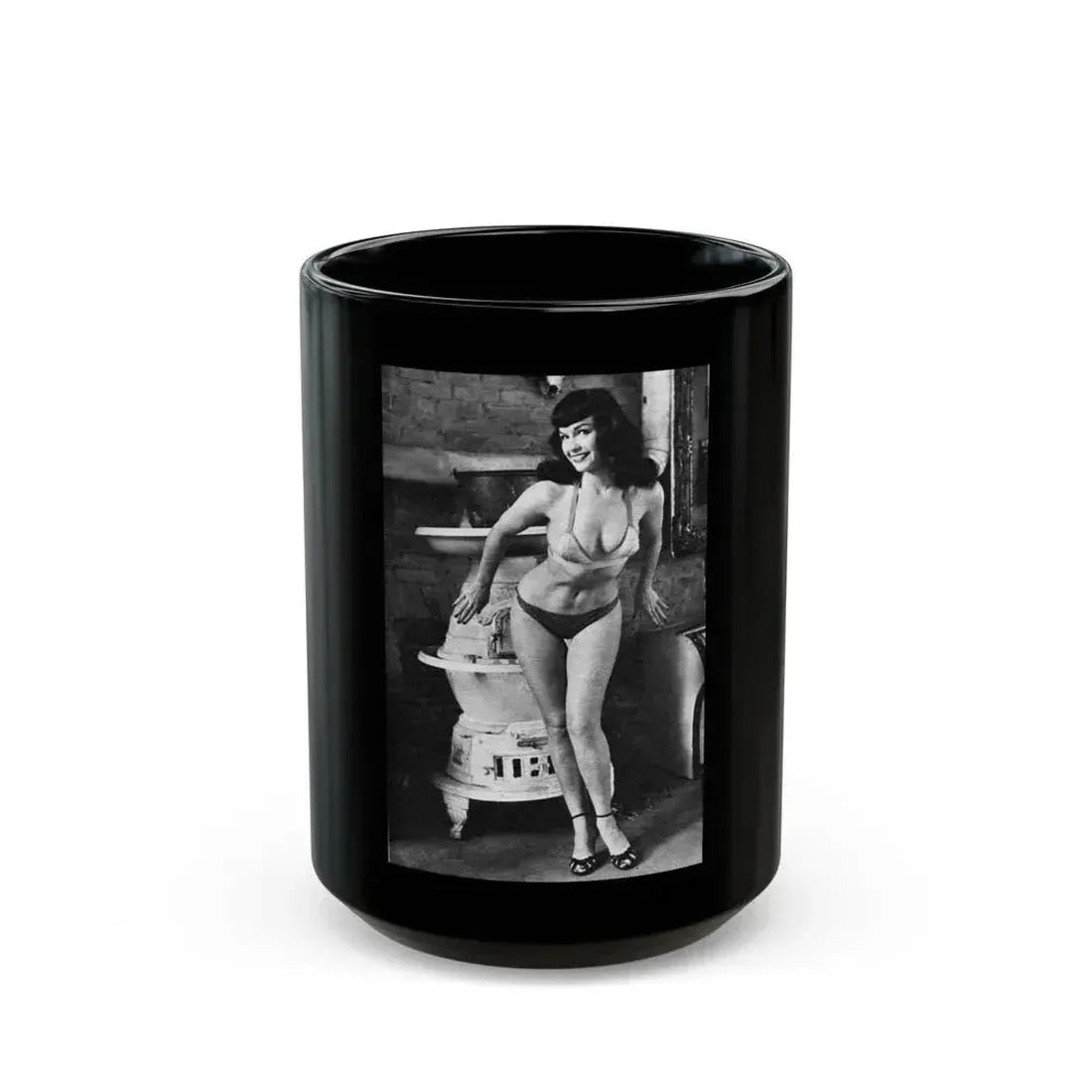 Bettie Page #590 (Vintage Female Icon) Black Coffee Mug 15oz - Go Mug Yourself