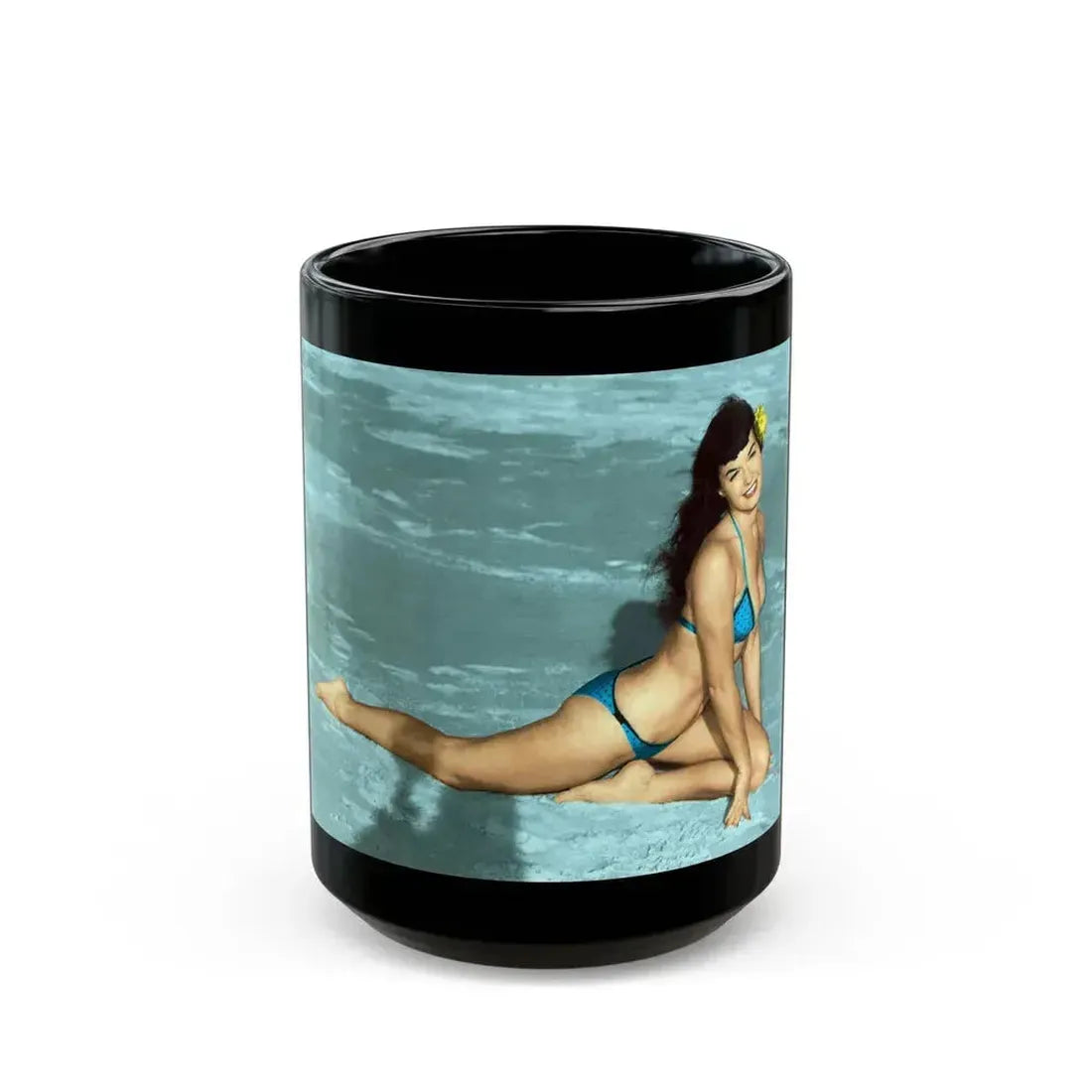 Bettie Page #591 (Vintage Female Icon) Black Coffee Mug 15oz - Go Mug Yourself