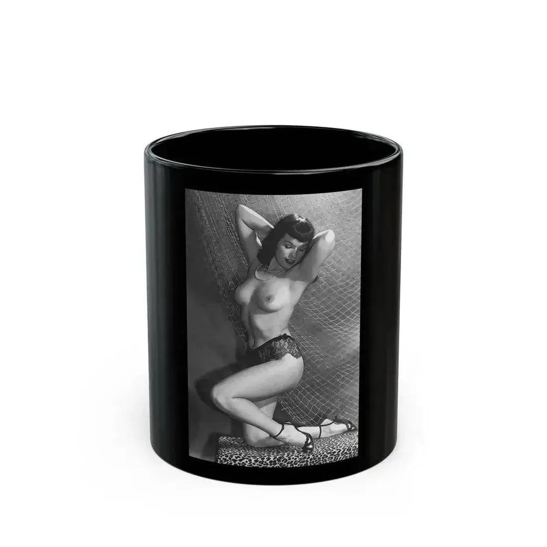 Bettie Page #598 (Vintage Female Icon) Black Coffee Mug 11oz - Go Mug Yourself