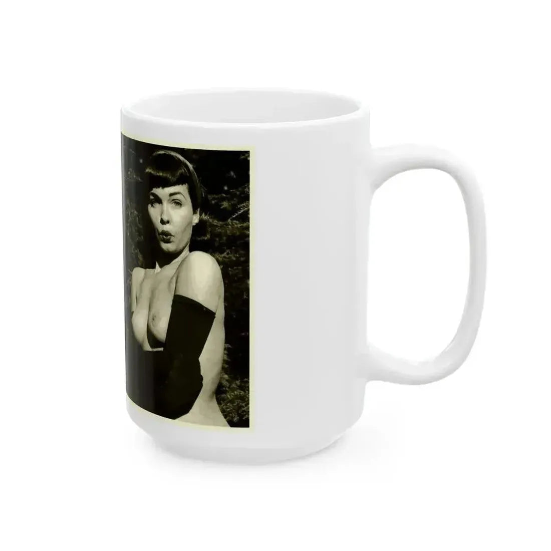 Bettie Page #599 (Vintage Female Icon) White Coffee Mug - Go Mug Yourself