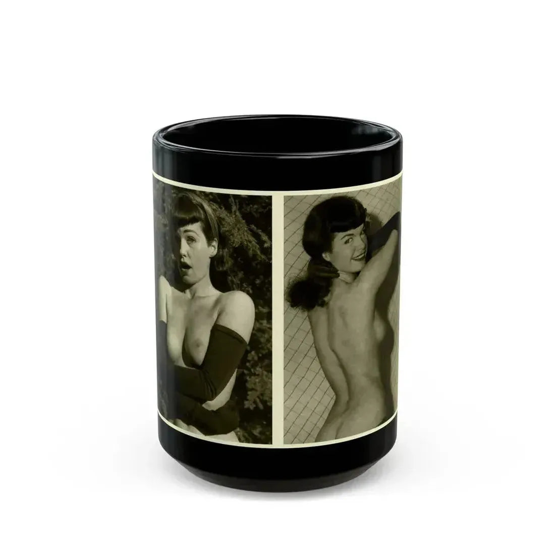 Bettie Page #600 (Vintage Female Icon) Black Coffee Mug 15oz - Go Mug Yourself
