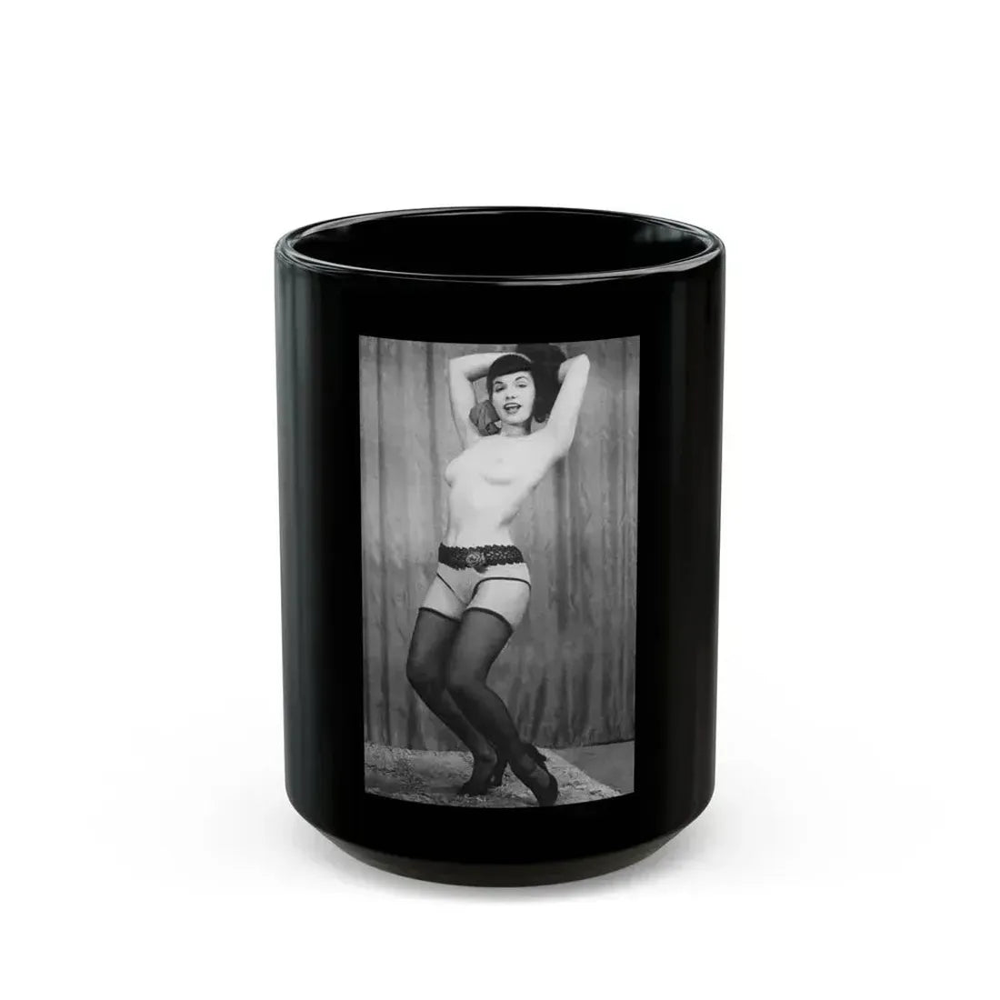 Bettie Page #601 (Vintage Female Icon) Black Coffee Mug 15oz - Go Mug Yourself