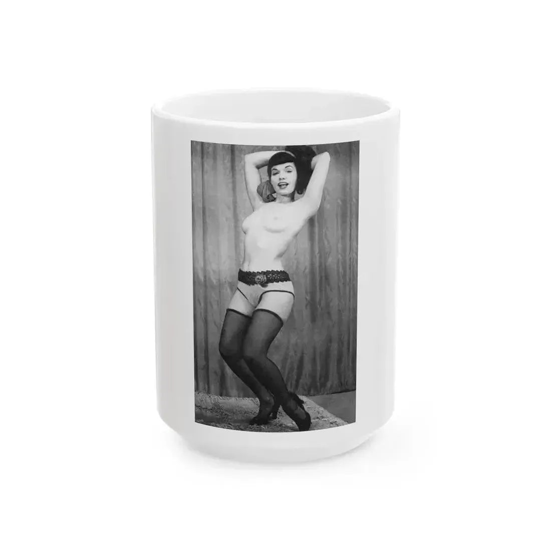 Bettie Page #601 (Vintage Female Icon) White Coffee Mug 15oz - Go Mug Yourself