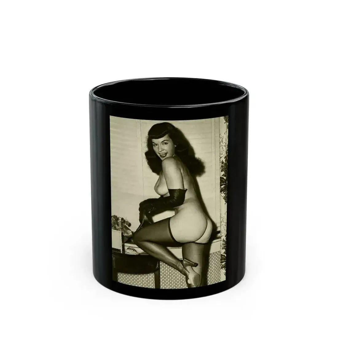 Bettie Page #602 (Vintage Female Icon) Black Coffee Mug 11oz - Go Mug Yourself