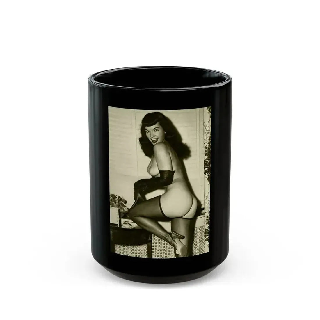 Bettie Page #602 (Vintage Female Icon) Black Coffee Mug 15oz - Go Mug Yourself