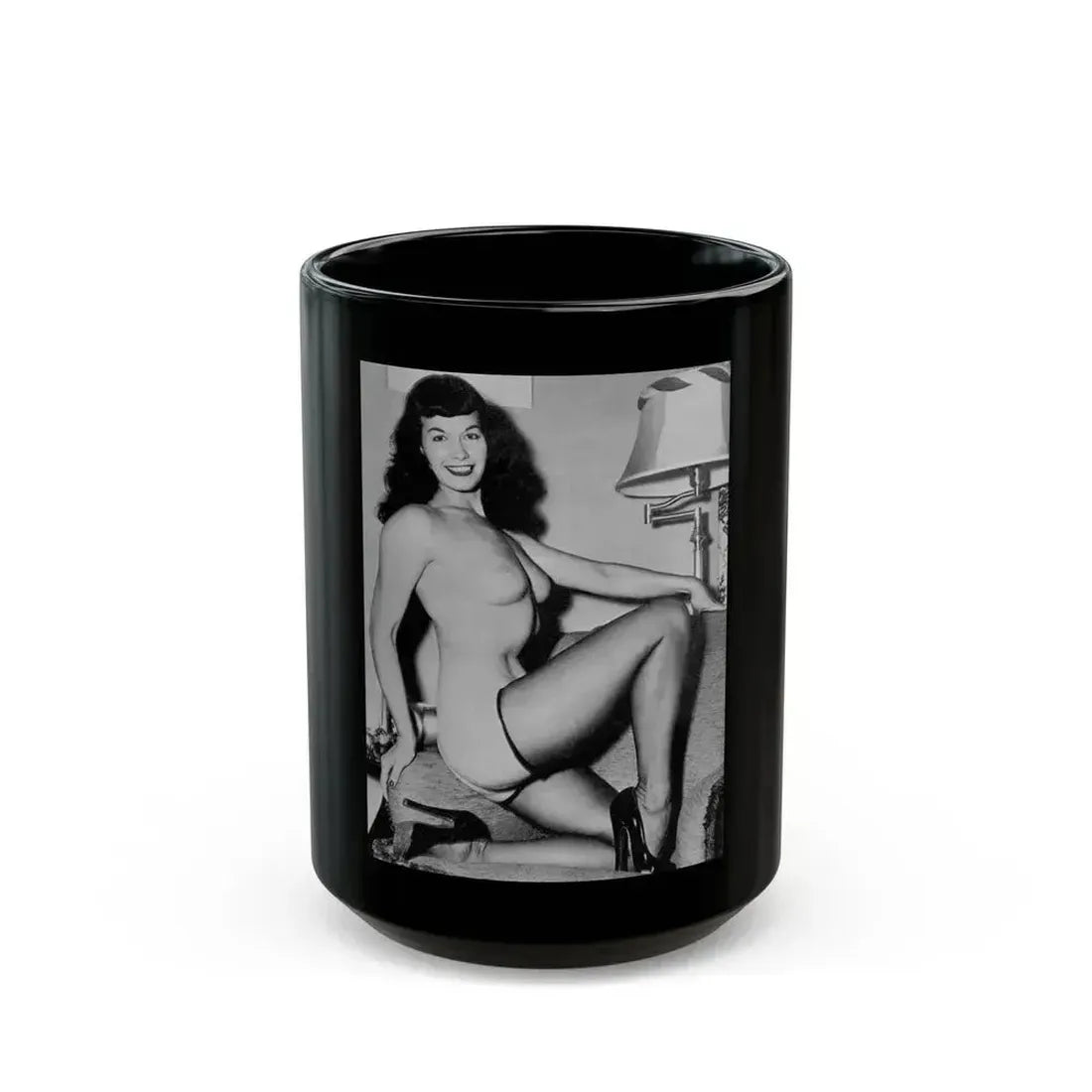 Bettie Page #605 (Vintage Female Icon) Black Coffee Mug 15oz - Go Mug Yourself