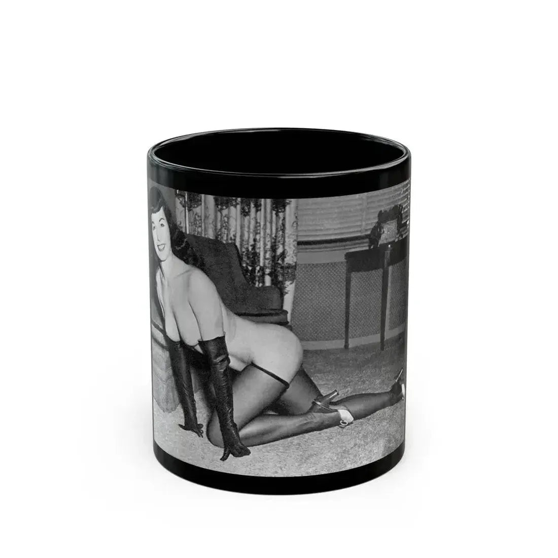 Bettie Page #608 (Vintage Female Icon) Black Coffee Mug 11oz - Go Mug Yourself