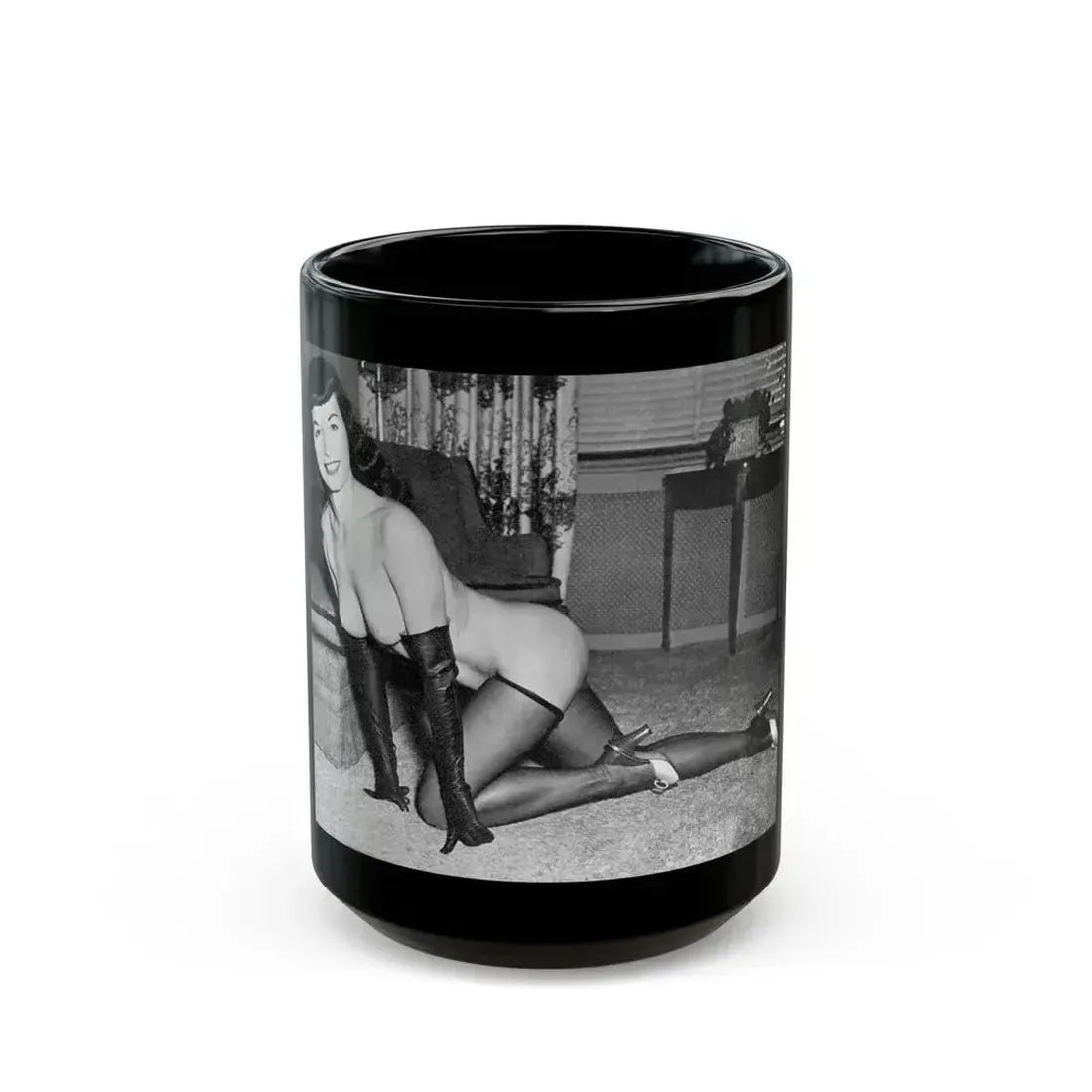 Bettie Page #608 (Vintage Female Icon) Black Coffee Mug 15oz - Go Mug Yourself