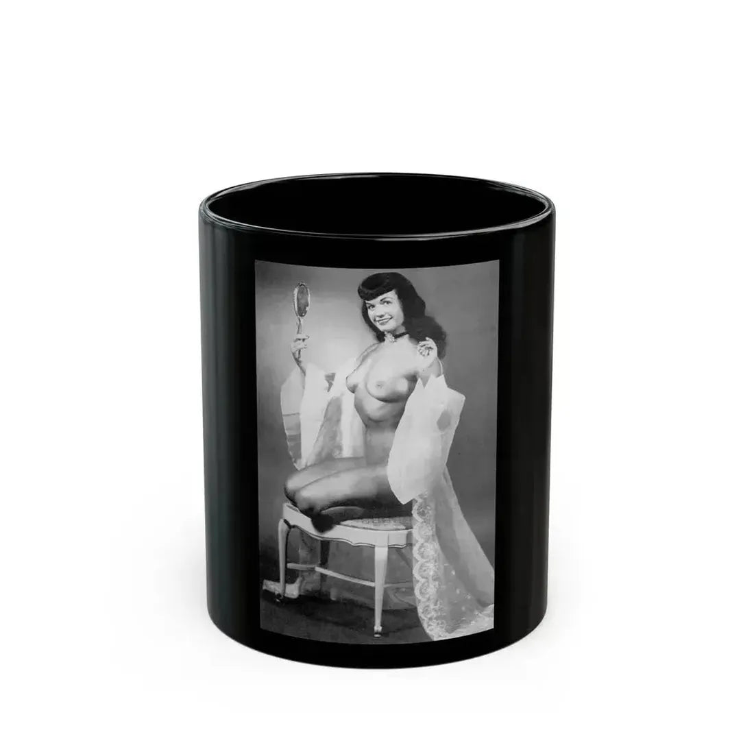 Bettie Page #609 (Vintage Female Icon) Black Coffee Mug 11oz - Go Mug Yourself