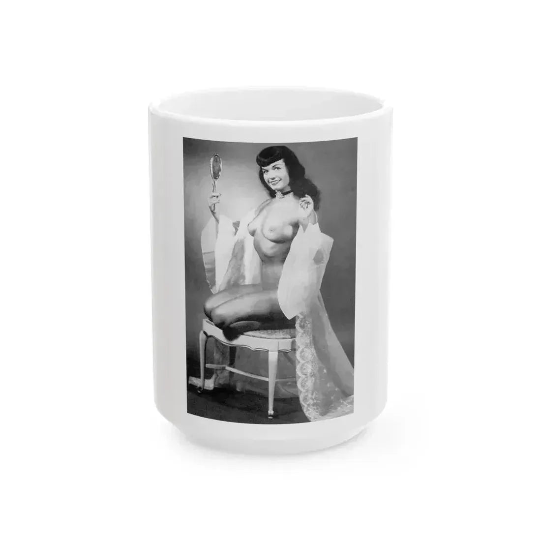 Bettie Page #609 (Vintage Female Icon) White Coffee Mug 15oz - Go Mug Yourself