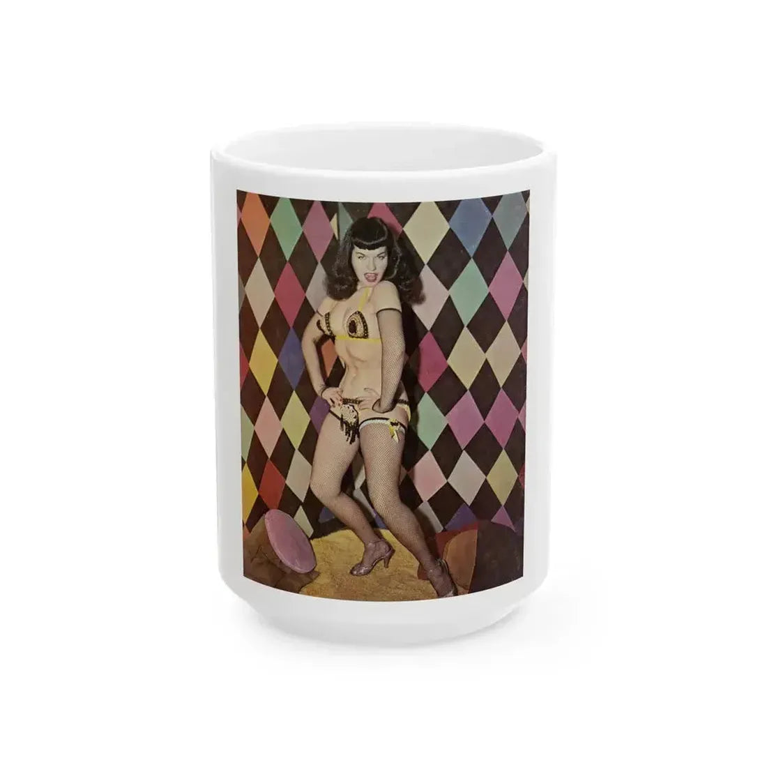 Bettie Page #61 (Vintage Female Icon) White Coffee Mug 15oz - Go Mug Yourself
