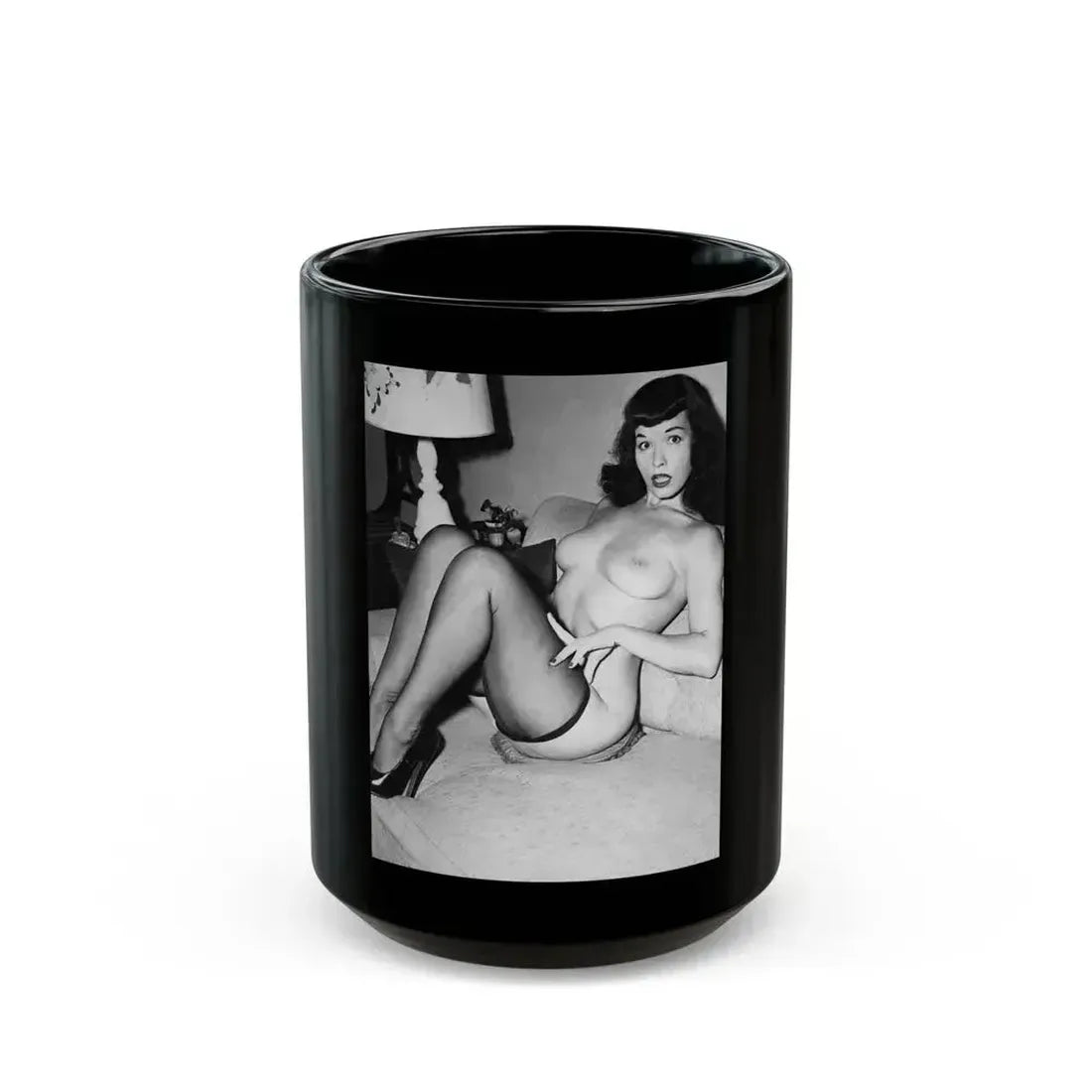 Bettie Page #612 (Vintage Female Icon) Black Coffee Mug 15oz - Go Mug Yourself