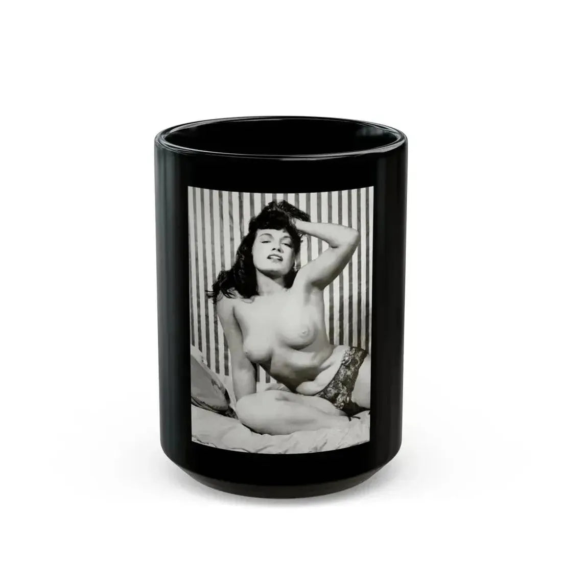 Bettie Page #614 (Vintage Female Icon) Black Coffee Mug 15oz - Go Mug Yourself