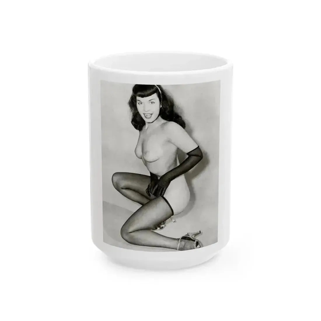Bettie Page #618 (Vintage Female Icon) White Coffee Mug 15oz - Go Mug Yourself