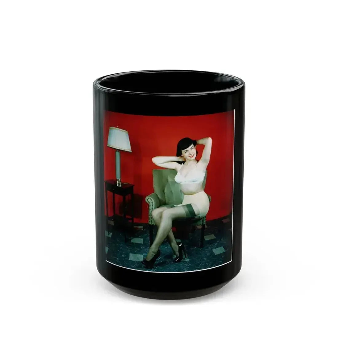 Bettie Page #63 (Vintage Female Icon) Black Coffee Mug 15oz - Go Mug Yourself