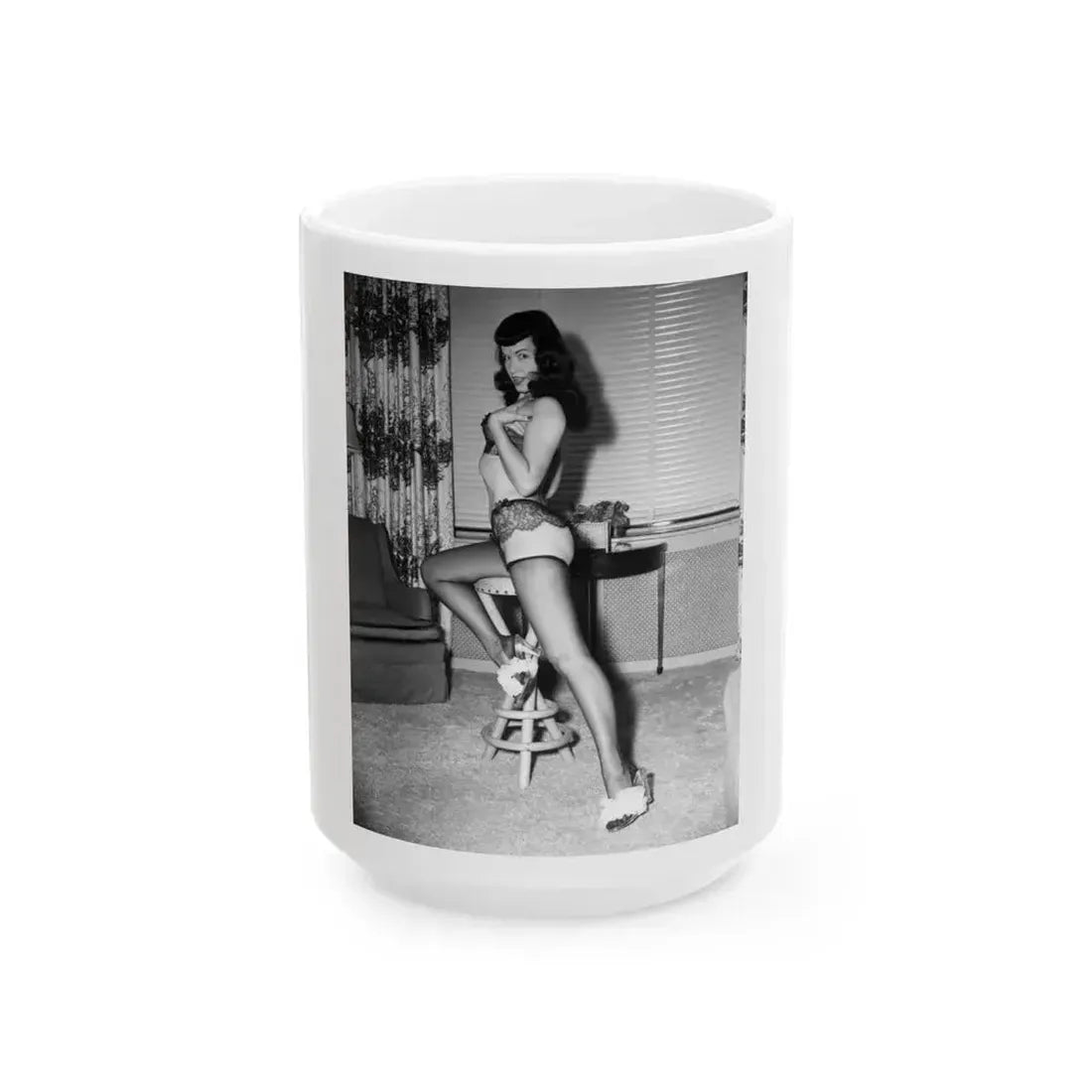 Bettie Page #630 (Vintage Female Icon) White Coffee Mug 15oz - Go Mug Yourself