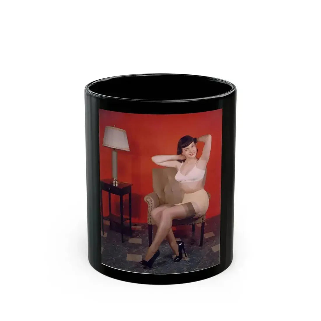Bettie Page #63_1 (Vintage Female Icon) Black Coffee Mug 11oz - Go Mug Yourself
